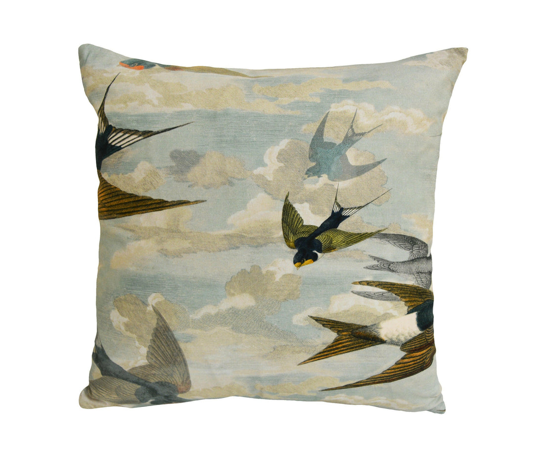 John Derian for Designers Guild - Chimney Swallows - Sky Blue - Tranquil Swooping Swallow Designer Cushion Cover - Luxury Throw Pillow.