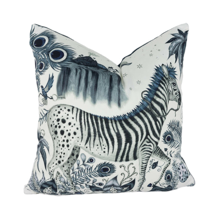 Grey Jungle Maximalist Zebra Designer Cushion Cover - Bold and Funky Flora and Fauna - Luxury Throw Pillow Handmade Home Decor.