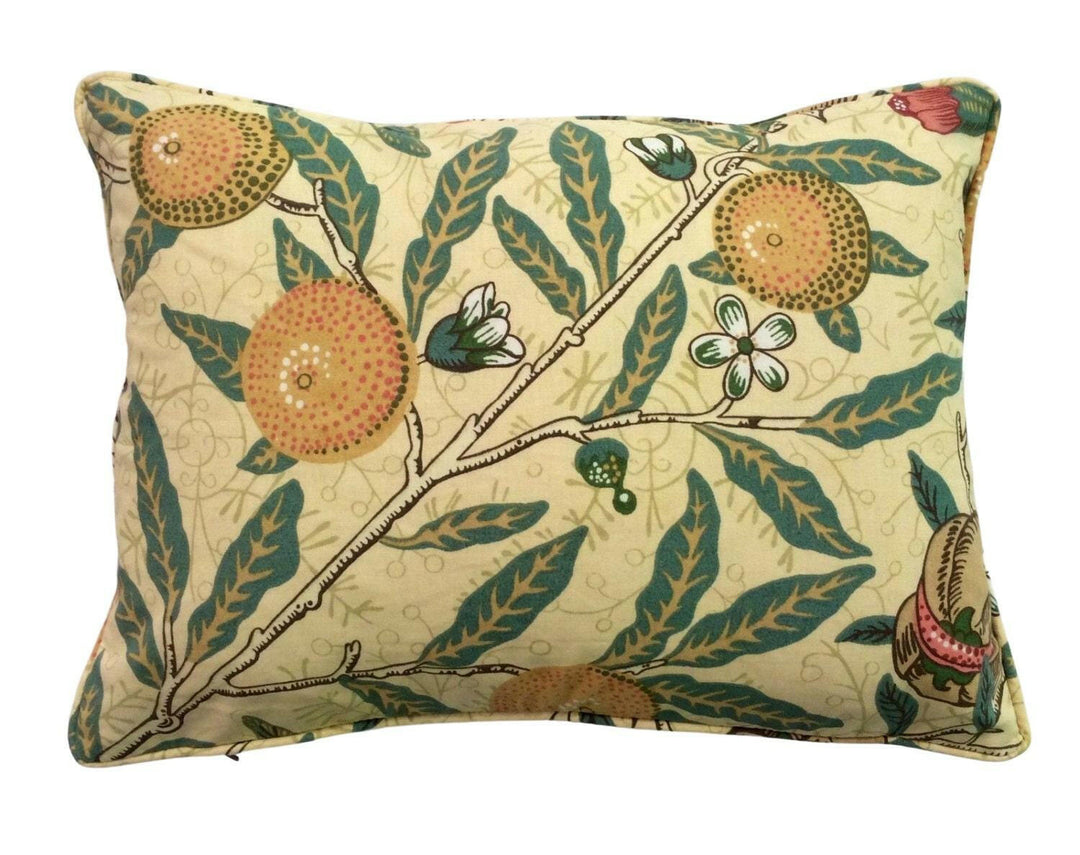 William Morris -  Fruit Major - Ivory / Teal - Traditional Trailing Fruits & Floral Classic English Designer Cushion Cover - Luxury Handmade.