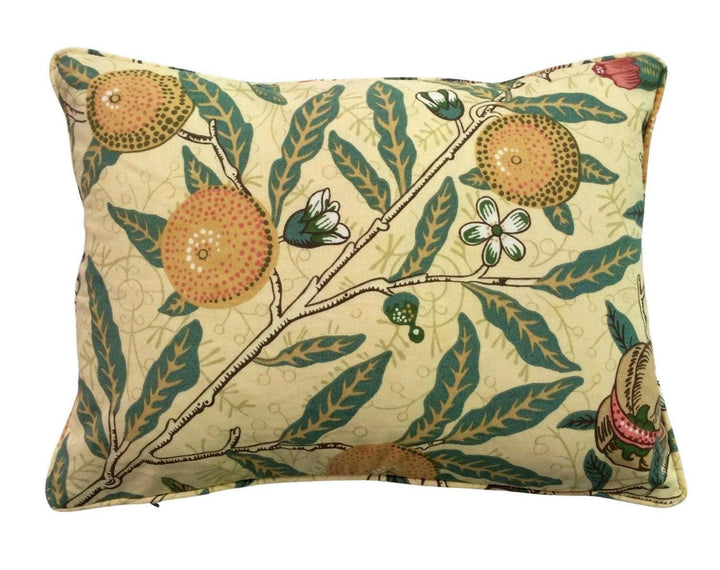 William Morris -  Fruit Major - Ivory / Teal - Traditional Trailing Fruits & Floral Classic English Designer Cushion Cover - Luxury Handmade.