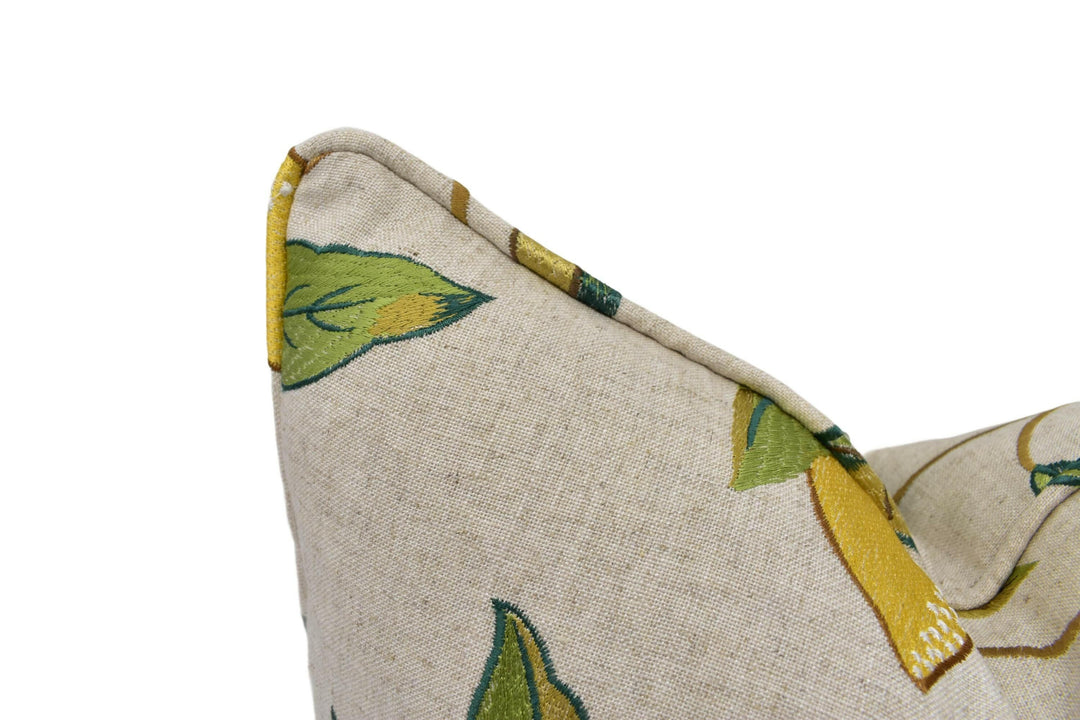 William Morris - Lemon Tree Embroidery - Bay Leaf / Lemon - Exquisitely Detailed Embroidered Classic Designer Cushion Cover - Handmade Throw.