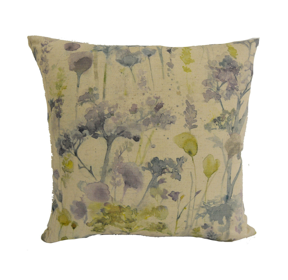 Voyage - Ilinizas - Lemon Natural - Elegant Watercolour Meadow Cushion Cover - Handmade Throw Pillow - Designer Home Decor.