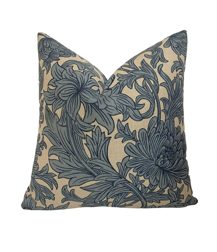 William Morris - Chrysanthemum Toile - Woad / Chalk - Cushion Cover Throw Pillow Designer Home Decor.