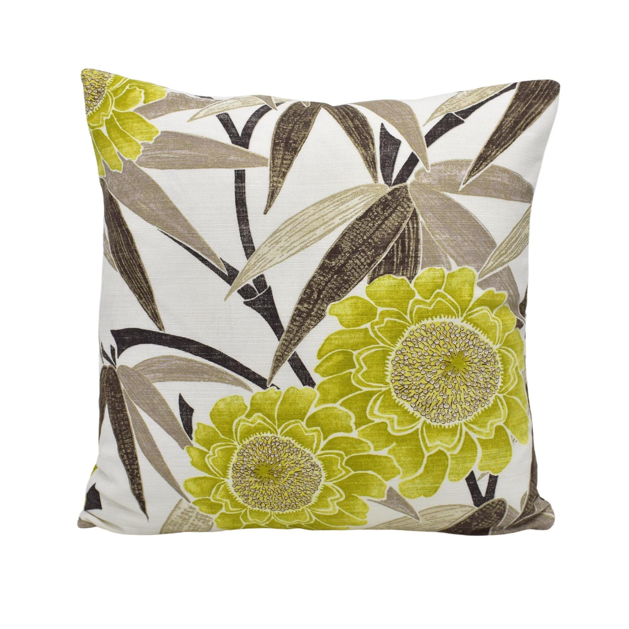 a white pillow with yellow flowers on it