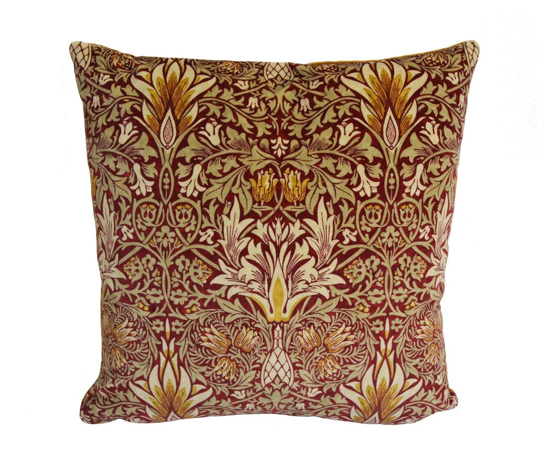 William Morris - Snakeshead Velvet - Crimson / Saffron - Dramatic Sumptuous Flame Designer Floral Velvet Cushion Cover - Luxury Throw Pillow.