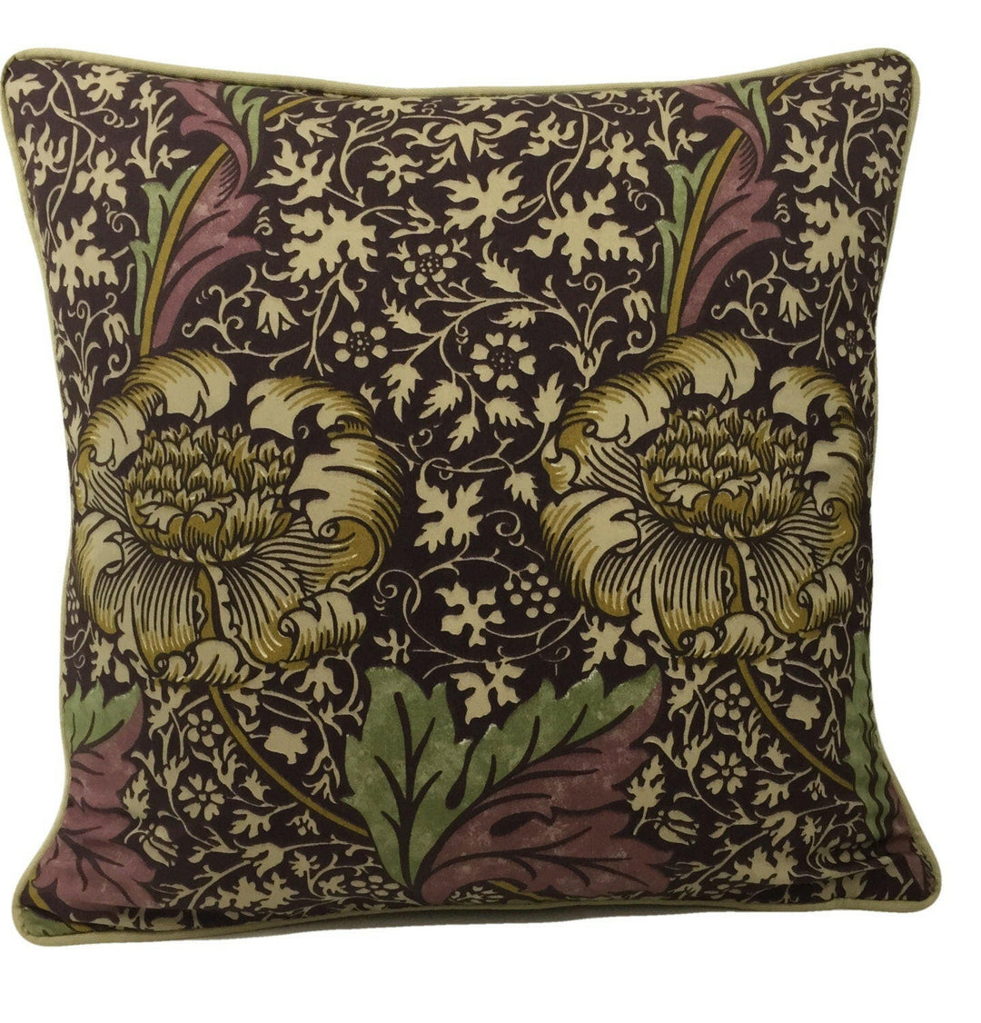 William Morris - Kennet - Grape / Gold - Contrast Piped Cushion Cover Throw Pillow Designer Home Decor.