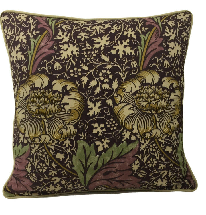 William Morris - Kennet - Grape / Gold - Contrast Piped Cushion Cover Throw Pillow Designer Home Decor.