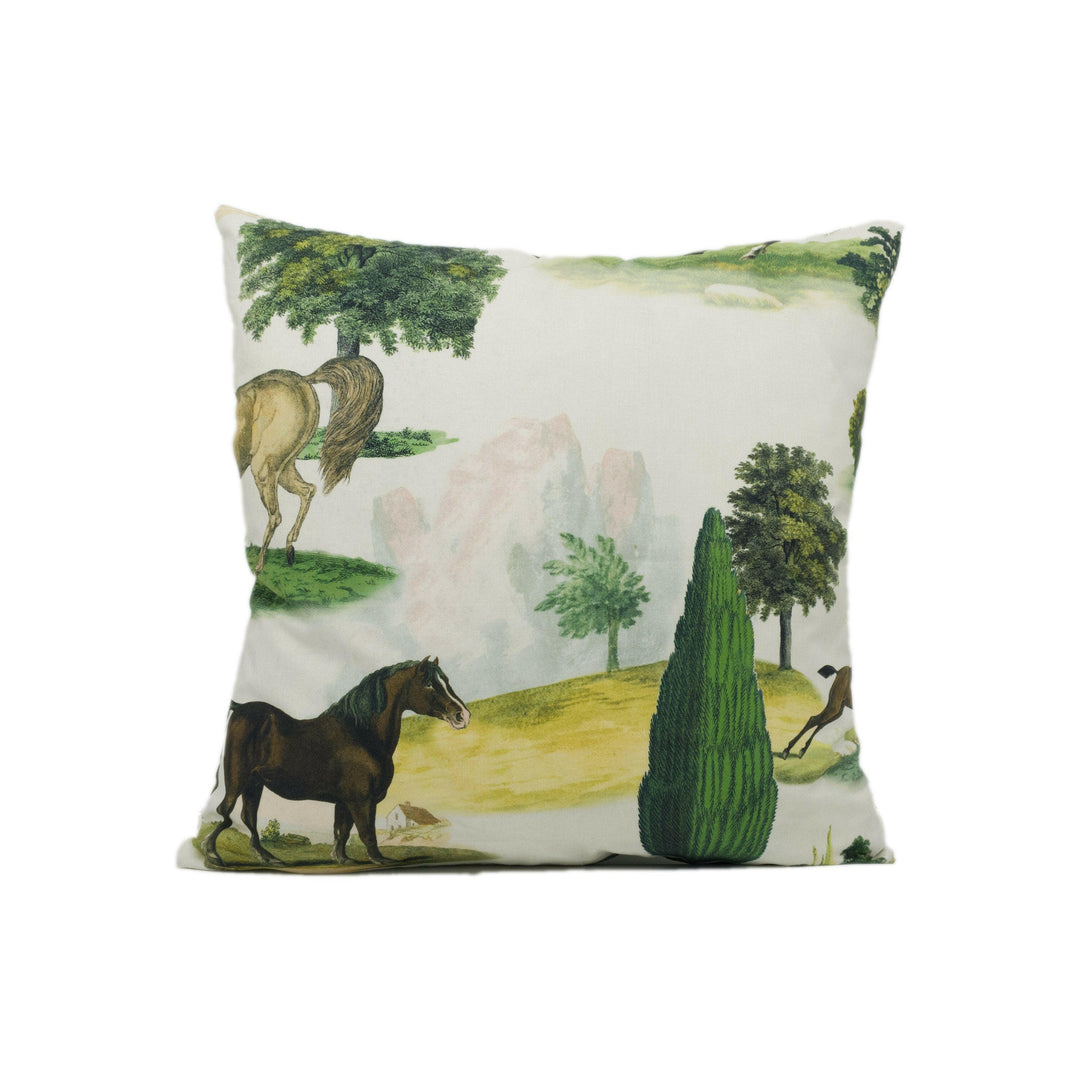John Derian - Designers Guild - The Range - Parchment - Countryside with Horses Cushion Cover - Handmade Throw Pillow - Designer Home Décor.