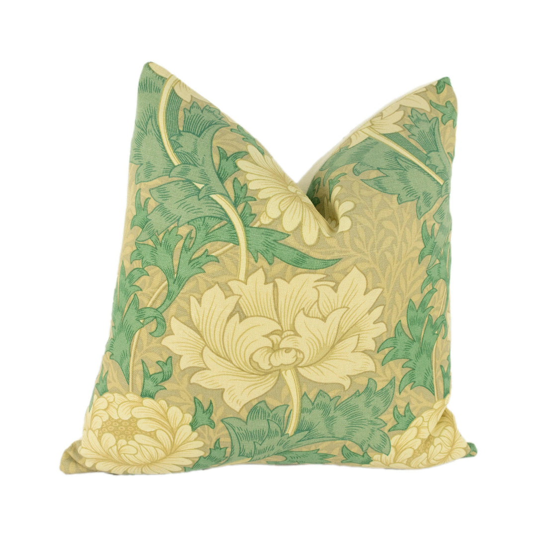 William Morris - Chrysanthemum - Green / Ivory on Linen - Cushion Cover Pillow Throw Stunning Designer Home Decor.