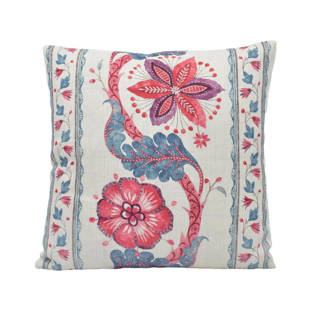 Nina Campbell - Montsoreau Clermont - Red / Blue / Amethyst - 18th Century Indian Flora and Fauna Designer Cushion Cover - Luxury Throw.