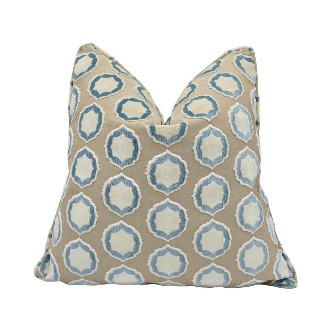 Manuel Canovas - Tiana - Ciel / Ivoire -  Glamorous Polka Dot Designer Cut Velvet Cushion Cover - Luxury Throw Pillow - Handmade Home Decor.