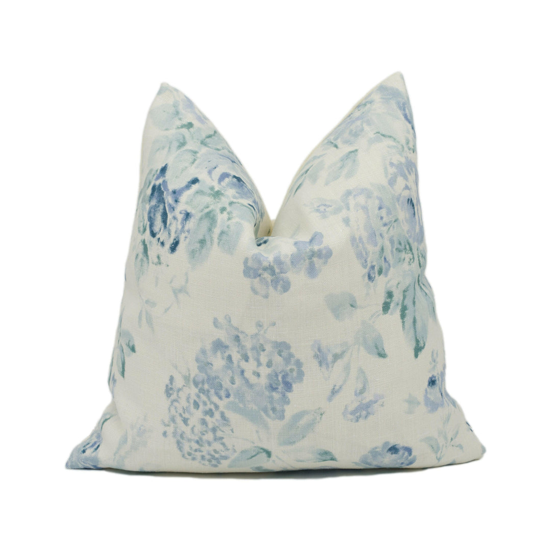 Lee Jofa - Hollyhock - Aqua / Blue - Rare Elegant Floral Cushion Cover - Handmade Blue Floral Pillow Cover - Blue White Flowery Throw Pillow.