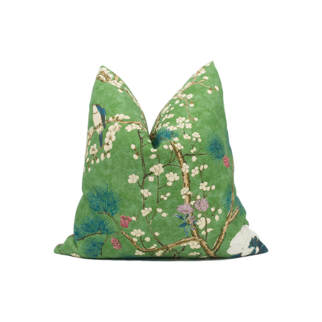 Thibaut - Katsura - Emerald - Rich Winding Japanese Maple Floral Designer Cushion Cover - Luxury Throw Pillow - Designer Home Decor.