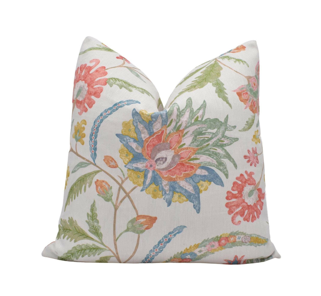 Colefax and Fowler - Campion - Pink / Green - Turkish Inspired Floral Cushion Cover - Colourful Islamic Artistic Pillow Cover - Blue Gold.