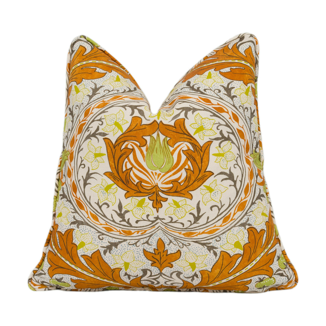 William Morris - Ben Pentreath - Merton - Burnt Orange / Chartreuse - Bright Cushion Cover - Handmade Throw Pillow Designer Home Décor.