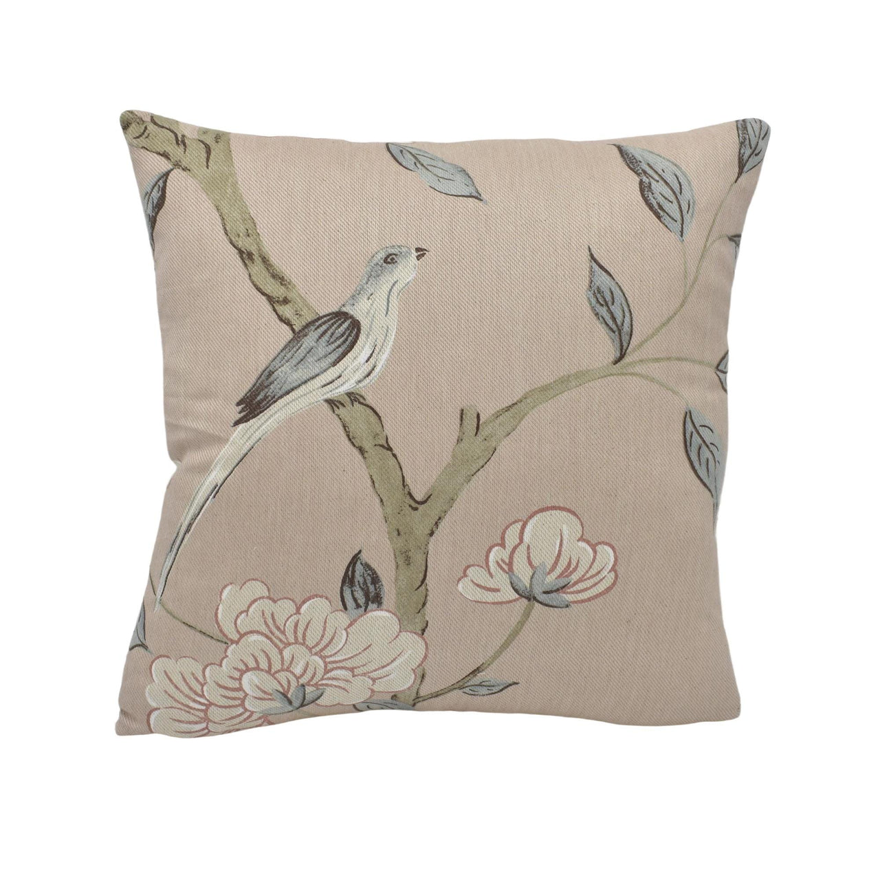 a pillow with a bird sitting on a branch