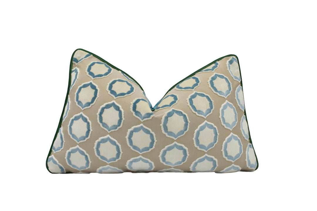 Manuel Canovas - Tiana - Ciel / Ivoire -  Glamorous Polka Dot Designer Cut Velvet Cushion Cover - Luxury Throw Pillow - Handmade Home Decor.