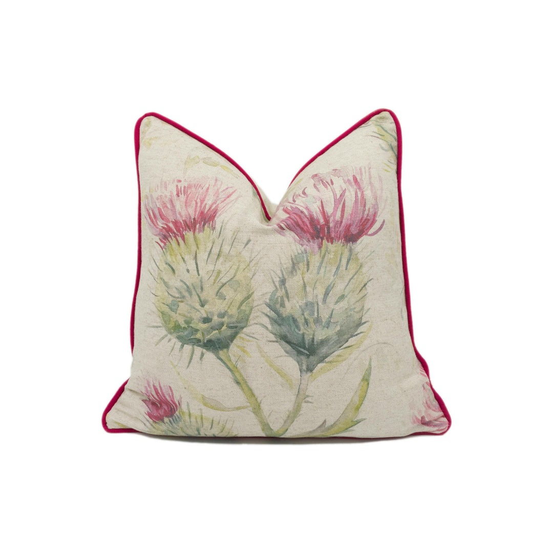 Voyage - Thistleglen - Summer - Stunning Watercolour Thistle Cushion Cover - Handmade Throw Pillow Designer Home Decor.