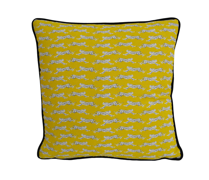 Schumacher - Leaping Leopards - Yellow - Sleek Chic Designer Leopard Cushion Cover - Handmade Throw Pillow - Luxury Home Decor.