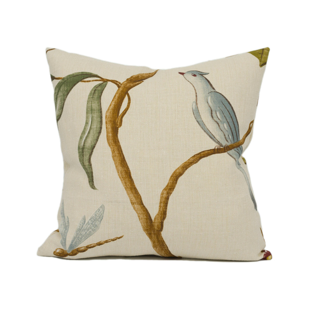 Lewis & Wood - Adam's Eden - Taupe - Trailing Floral Vine Birds Cushion Cover - Handmade Throw Pillow - Designer Home Décor.