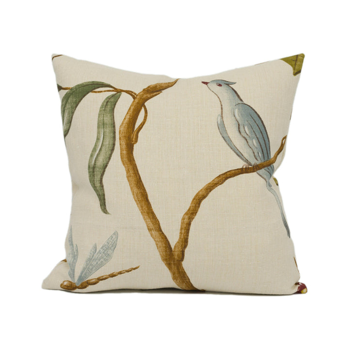 Lewis & Wood - Adam's Eden - Taupe - Trailing Floral Vine Birds Cushion Cover - Handmade Throw Pillow - Designer Home Décor.