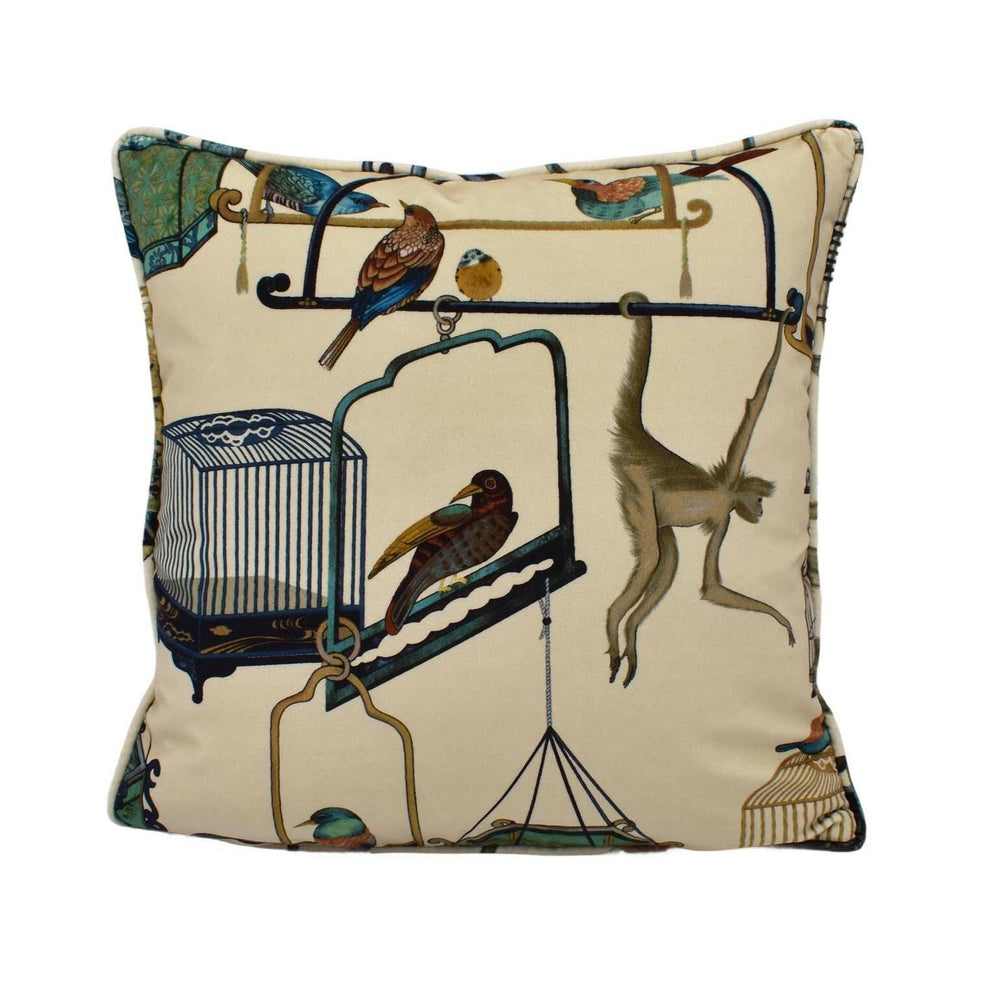 G P & J Baker - Menagerie Velvet - Parchment  - Opulent Cosmopolitan Marketplace Designer Velvet Cushion Cover - Luxury Handmade Throw.