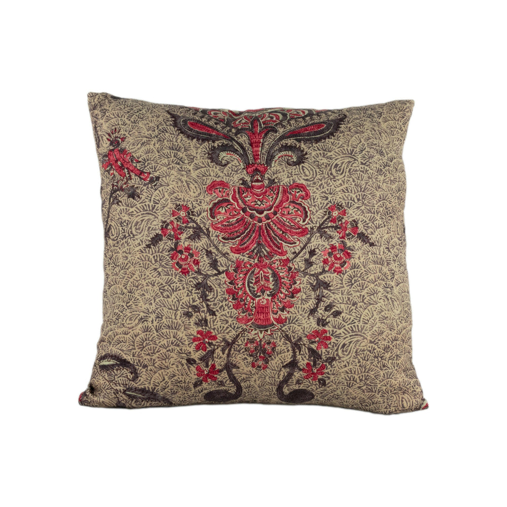 Zoffany - Koyari Paisley - Antiquary / Crimson / Linen - 100% Wool Paisley Cushion Cover - Handmade Throw Pillow Designer Home Decoc.