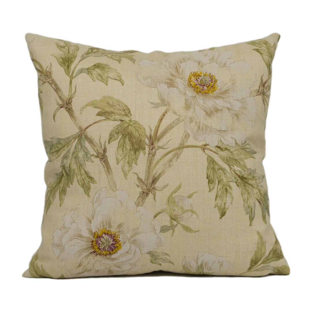 Colefax and Fowler - Tree Peony - Ivory / Leaf - Traditional Chinese Floral Designer Cushion Cover - Handmade Throw Pillow Luxury Home Décor.