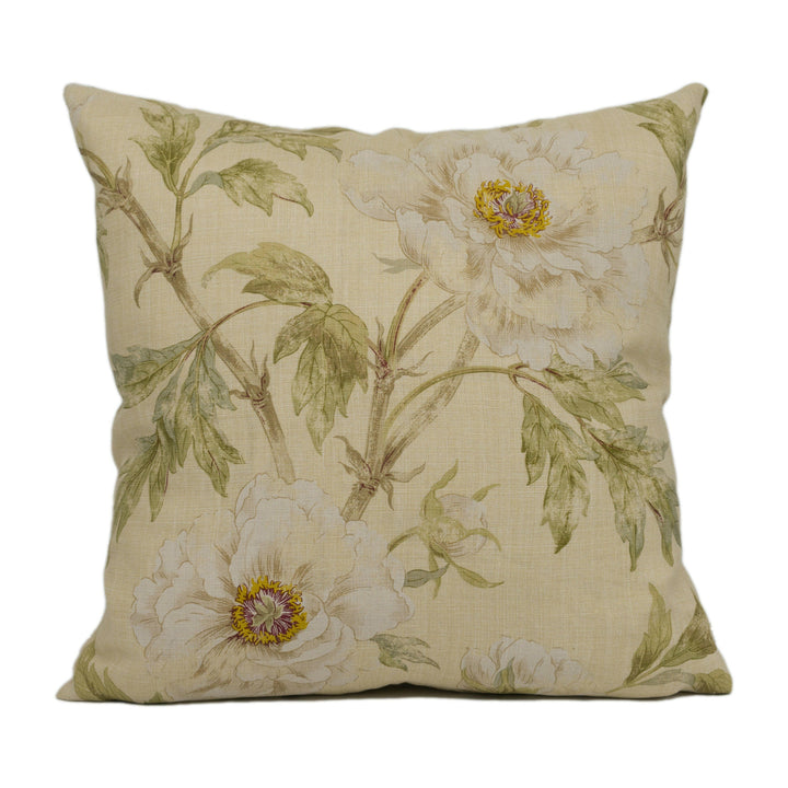 Colefax and Fowler - Tree Peony - Ivory / Leaf - Traditional Chinese Floral Designer Cushion Cover - Handmade Throw Pillow Luxury Home Décor.