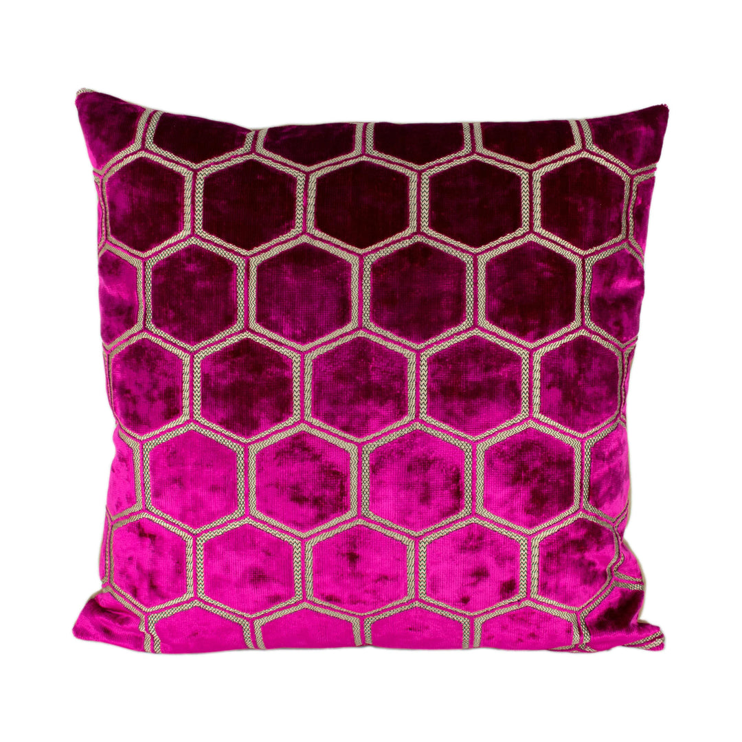 Designers Guild - Manipur - Fuchsia - Stylish Hexagonal Geometric Cut Velvet Designer Cushion Cover - Luxury Throw Pillow - Handmade Home