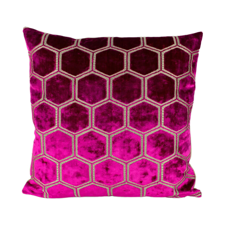 Designers Guild - Manipur - Fuchsia - Stylish Hexagonal Geometric Cut Velvet Designer Cushion Cover - Luxury Throw Pillow - Handmade Home