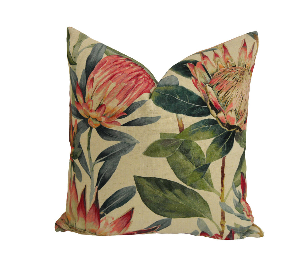 Sanderson - King Protea - Rhodera - Bold Exotic Watercolour Floral Designer Cushion Cover - Luxury Throw Pillow - Handmade Home Decor.
