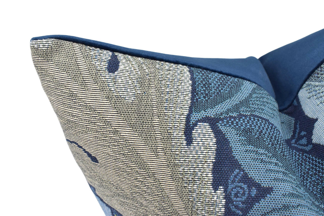 William Morris - Acanthus Tapestry - Indigo / Mineral - Luxury Woven Designer Cushion - Blue Thick Leaves Tapestry Pillow Cover - Classic.