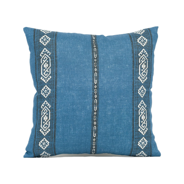 Carolina Irving - Alexandria - Indigo - Blue Aztec Striped Cushion Cover - Bohemian Stripe Designer Pillow Cover - Classic Handmade Linen