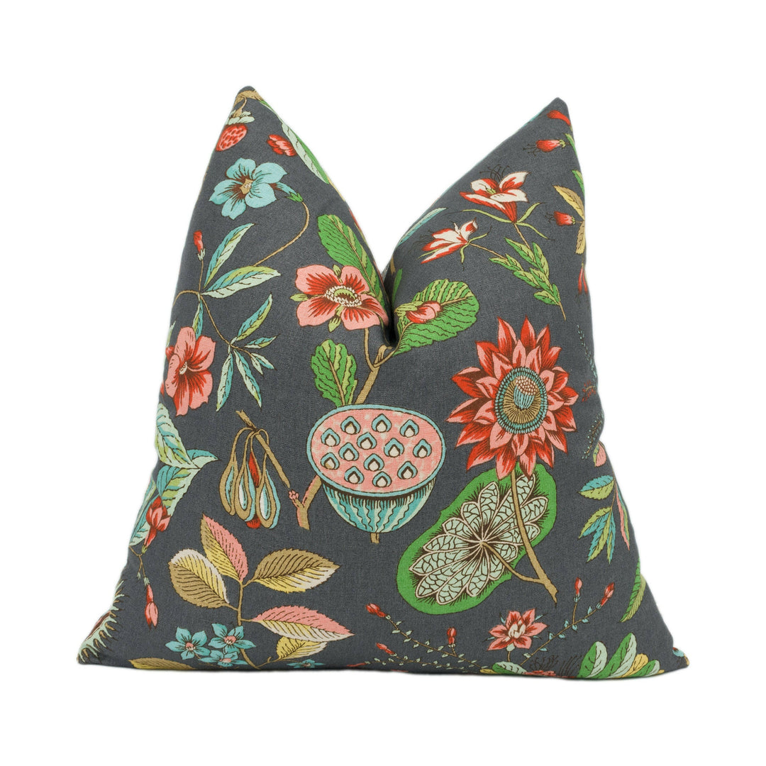 Schumacher - Roca Redonda - Carbon & Multi - Warm Floral Chic Designer Cushion Cover - Handmade Throw Pillow - Luxury Home Decor.