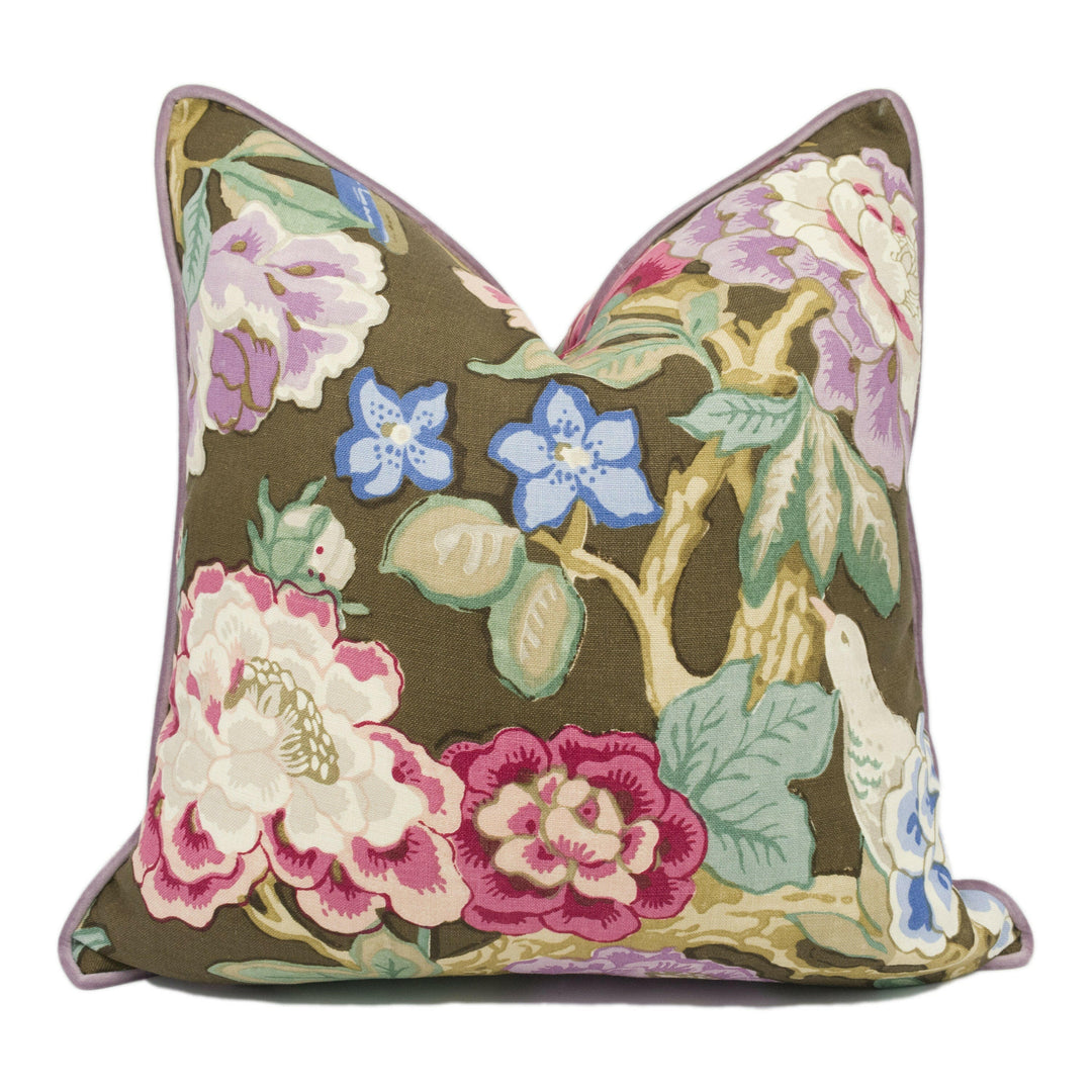 Schumacher / Mary McDonald - Bermuda Blossoms - Cocoa - Bold Traditional Floral Cushion Cover - Handmade Throw Pillow Designer Home Décor.