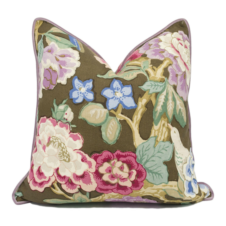 Schumacher / Mary McDonald - Bermuda Blossoms - Cocoa - Bold Traditional Floral Cushion Cover - Handmade Throw Pillow Designer Home Décor.