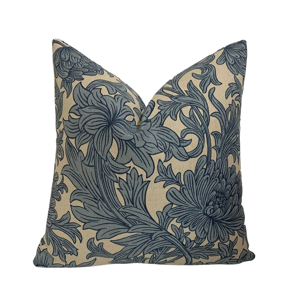 William Morris - Chrysanthemum Toile - Woad / Chalk - Cushion Cover Throw Pillow Designer Home Decor.