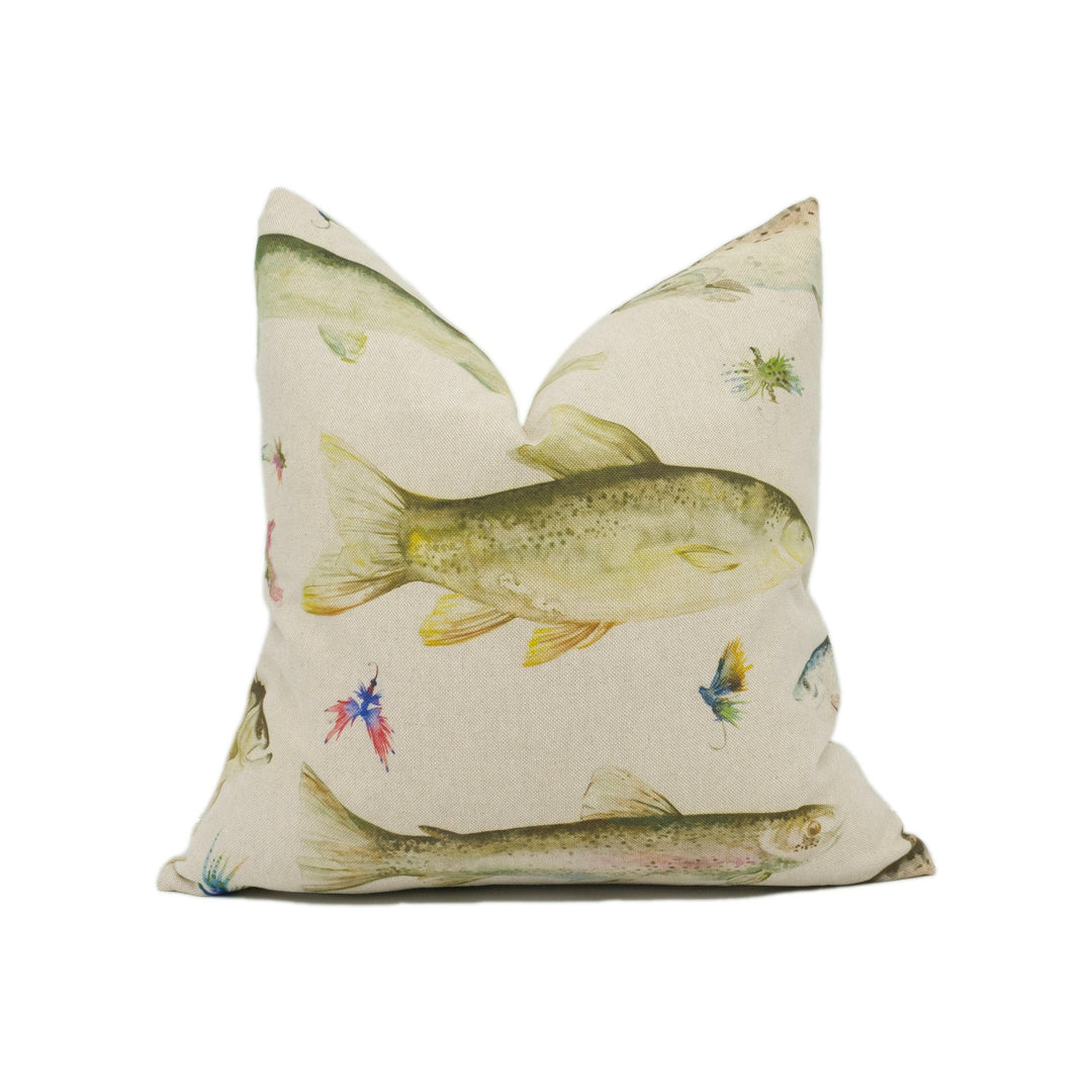 Voyage - River Fish Large - Natural - Watercolour Wildlife Print Cushion Cover - Handmade Throw Pillow - Designer Home Décor.
