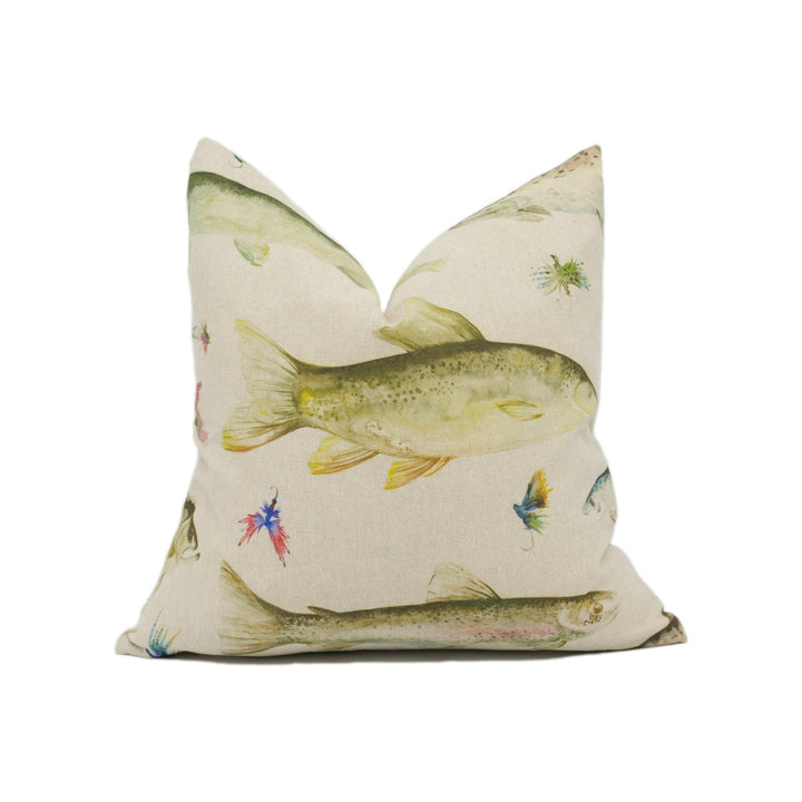 Voyage - River Fish Large - Natural - Watercolour Wildlife Print Cushion Cover - Handmade Throw Pillow - Designer Home Décor.