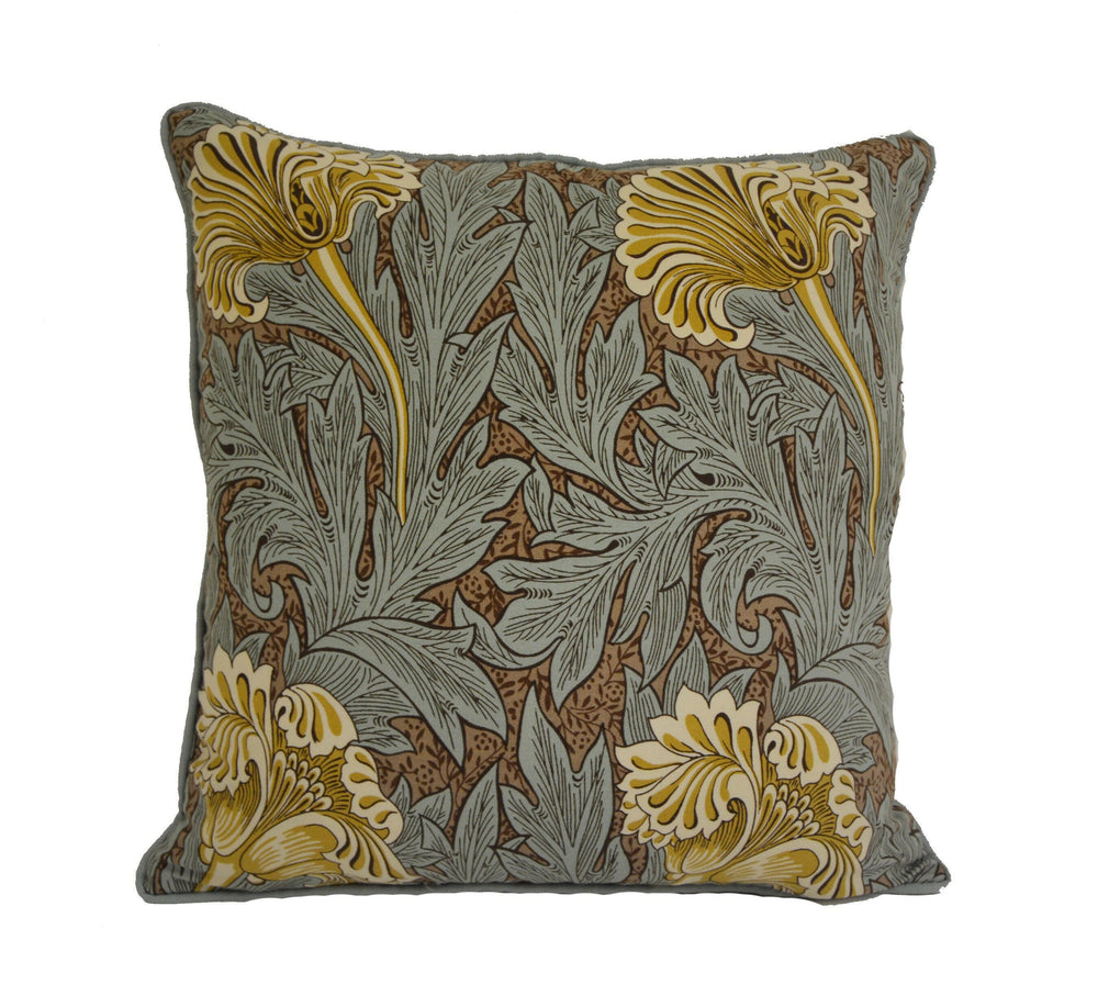 William Morris - Tulip - Bullrush / Slate - Contrast Piped Cushion Cover Throw Pillow.