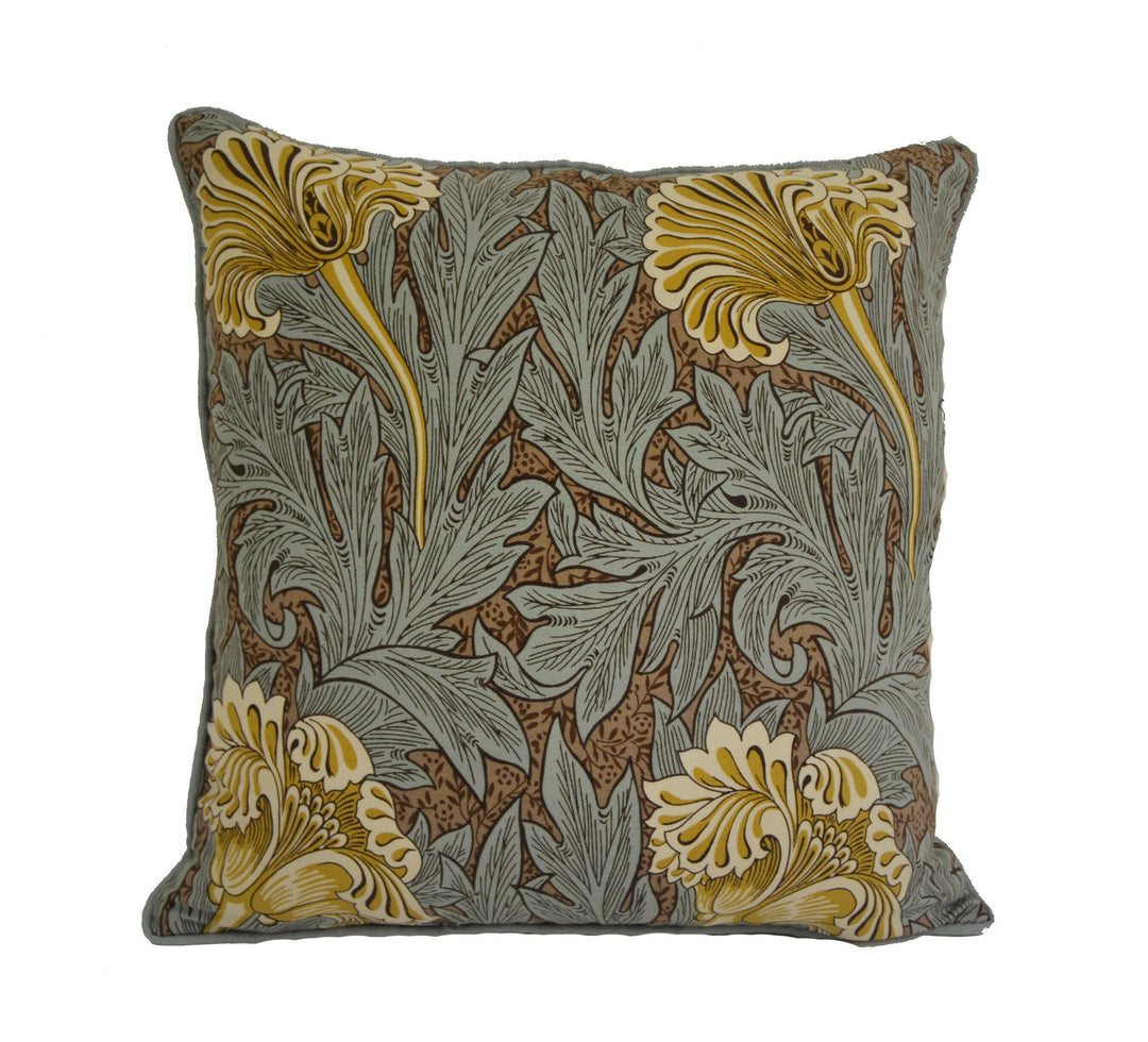 William Morris - Tulip - Bullrush / Slate - Contrast Piped Cushion Cover Throw Pillow.