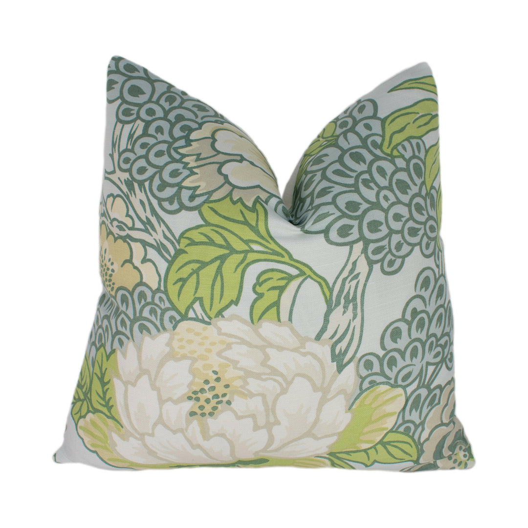 Thibaut - Honshu - Robin's Egg - Large Scale Floral Japanese Garden Designer Cushion Cover - Luxury Throw Pillow - Handmade Home Decor.