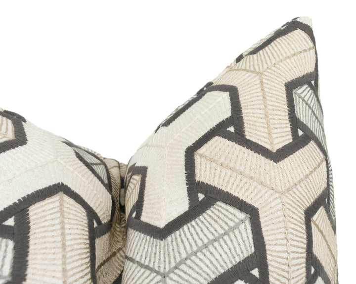 Camengo - Baleares - Anthracite - Exceptional Embroidered Modern Geometric Designer Cushion Cover - Luxury Throw Pillow - Handmade Home Deco.