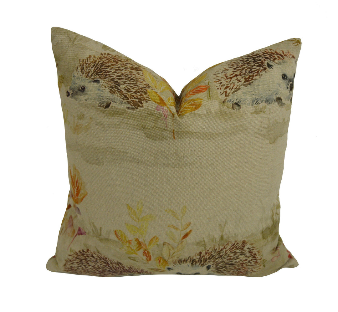 Voyage - Mr and Mrs Hedgehog - Linen - Cute Countryside Hedgehog Cushion Cover - Handmade Throw Pillow Designer Home Decor.
