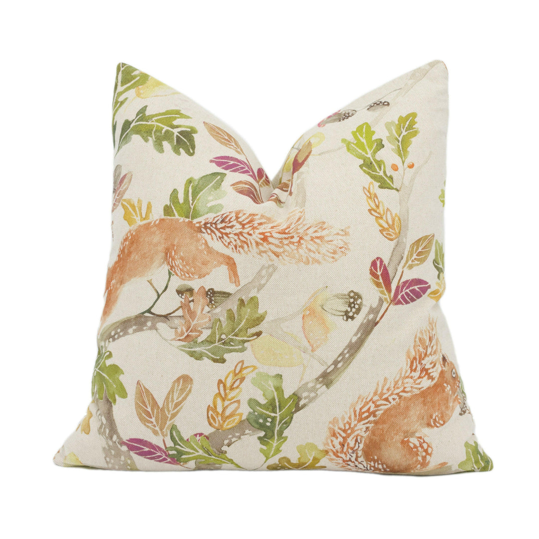 Voyage - Scurry of Squirrels - Linen - Beautiful Red Squirrel Cushion Cover - Handmade Throw Pillow Designer Home Decor.