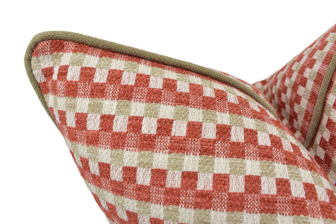 Clarke & Clarke - Pano - Spice - Tonal Square Check Designer Cushion Cover - Red Textured Weave Pillow Cover - Beige Boucle Style Pillow.