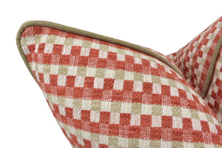 Clarke & Clarke - Pano - Spice - Tonal Square Check Designer Cushion Cover - Red Textured Weave Pillow Cover - Beige Boucle Style Pillow.