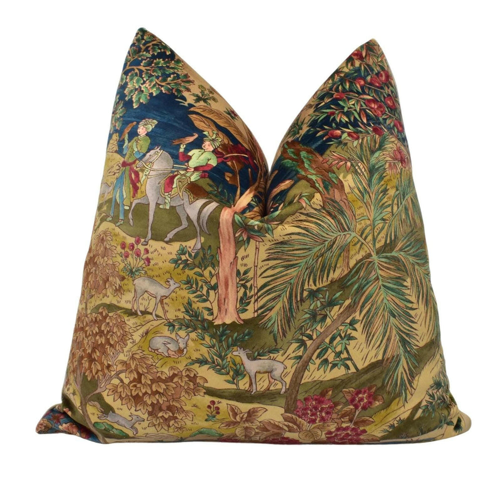 GP & J Baker - Ramayana Velvet - Indigo / Red - Rich Nuanced Indienne Inspired Designer Velvet Cushion Cover - Luxury Handmade Home Decor.