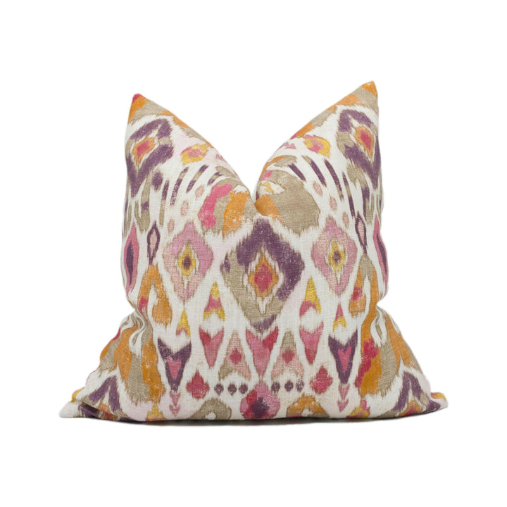 Jane Churchill - Jaru - Red / Pink - Exuberant Antique Ikat Designer Cushion Cover -Handmade Throw Pillow - Luxury Home Décor.